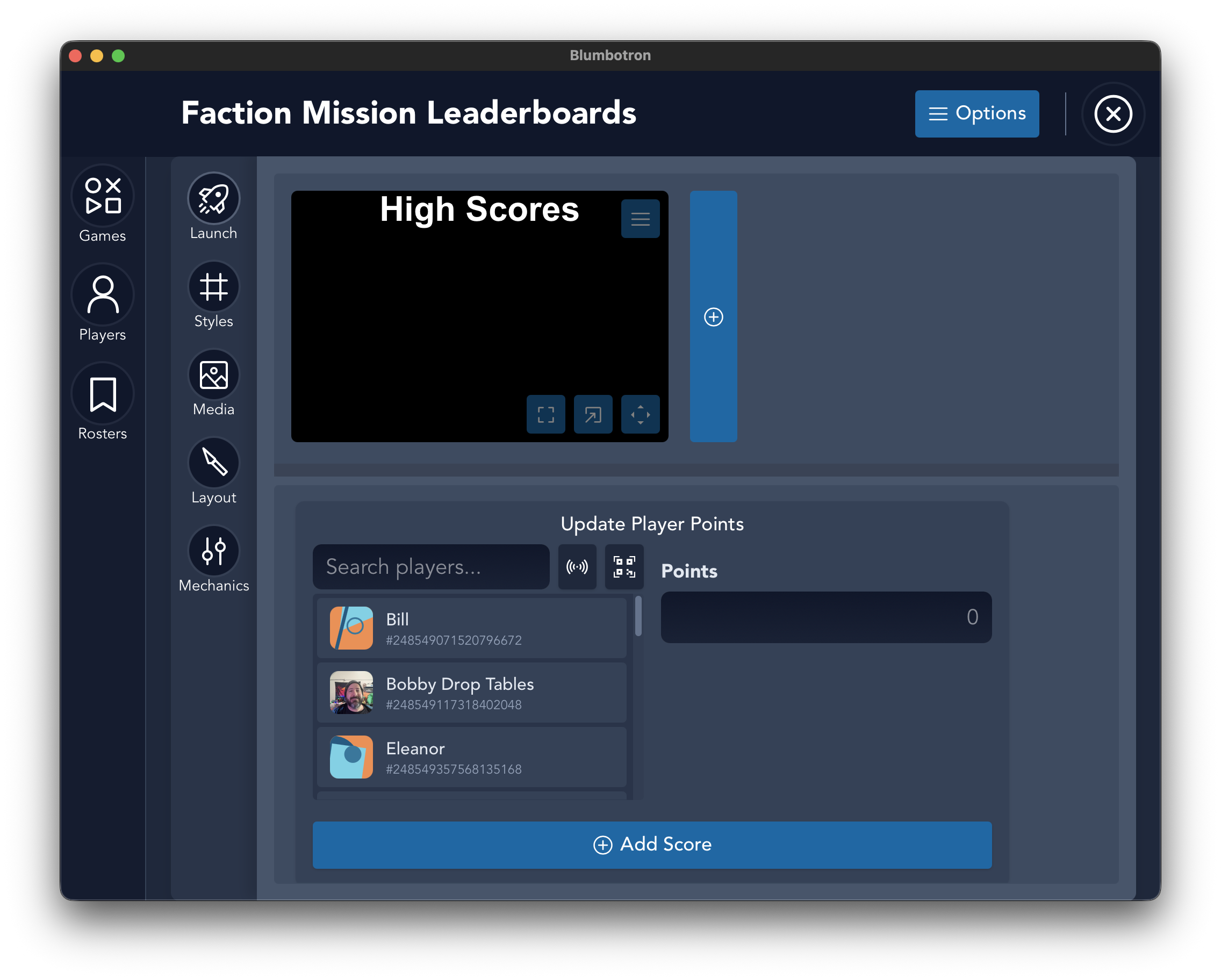 Game detail view showing the sub-navigation tabs