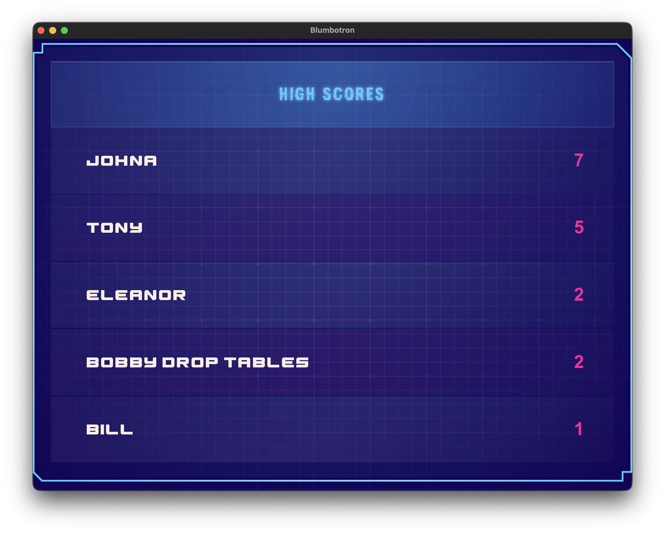 A themed leaderboard display showing player rankings and scores