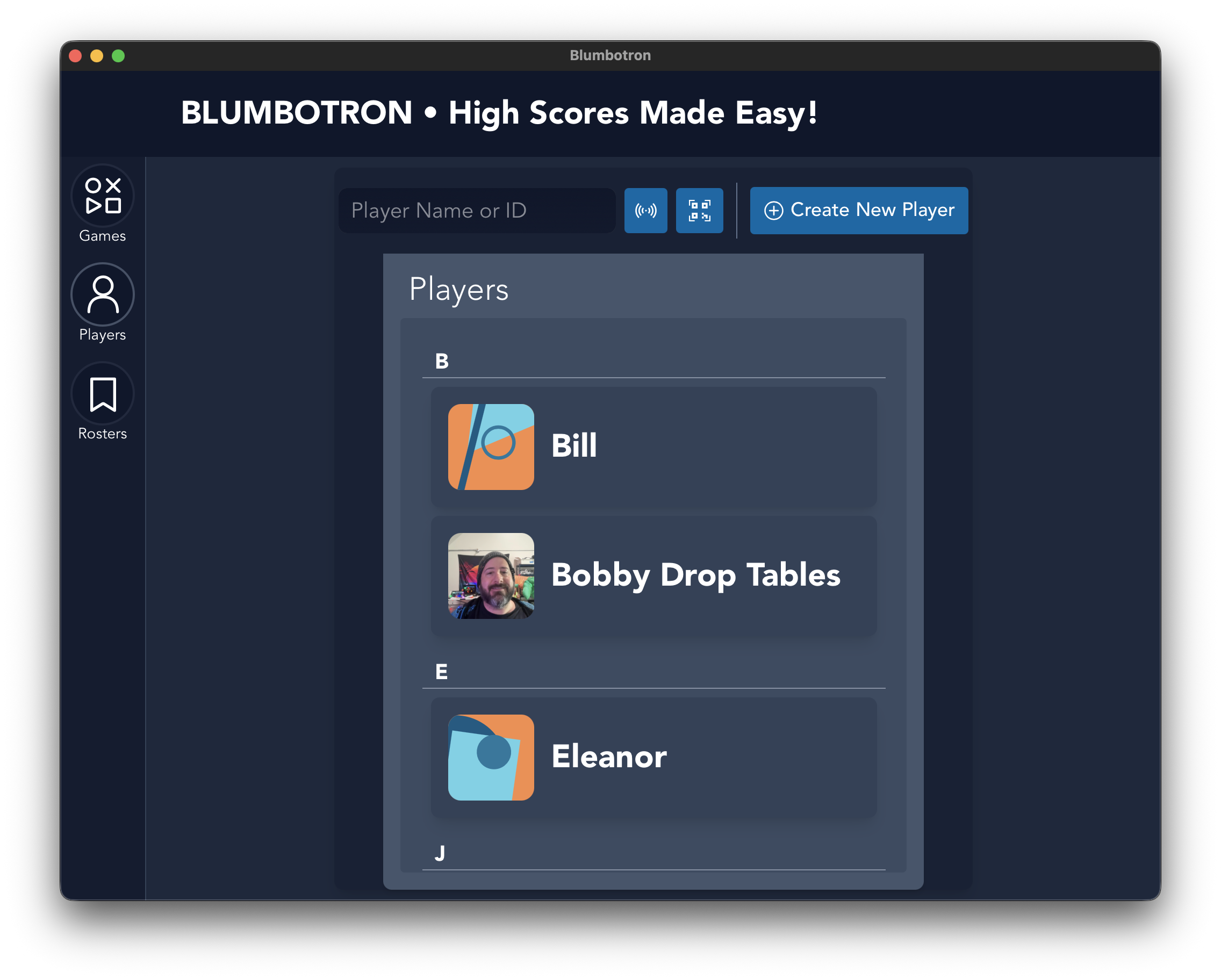 Players view showing the player list with avatars and names